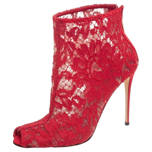 BRAND NEW DOLCE & GABBANA BETH RED LACW TOE ANKE BOOTS - Picture 2 of 16